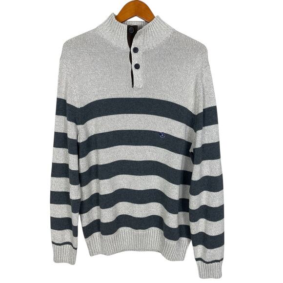 Chaps Cotton Button Striped Knit Pullover Sweater Sz Large Heritage Classic NWT - Picture 1 of 11